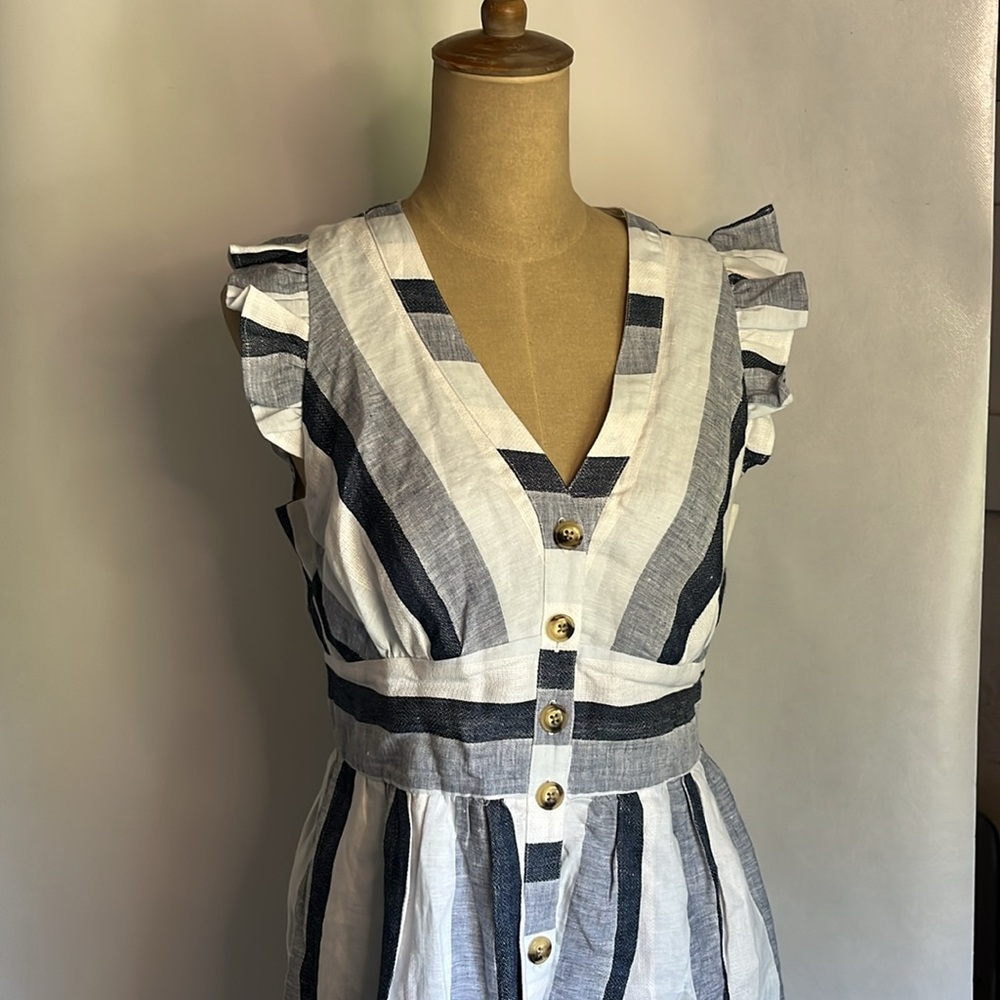 J.Crew Point Sur Button-front linen midi dress in faded indigo stripe size 10 - Picture 10 of 11